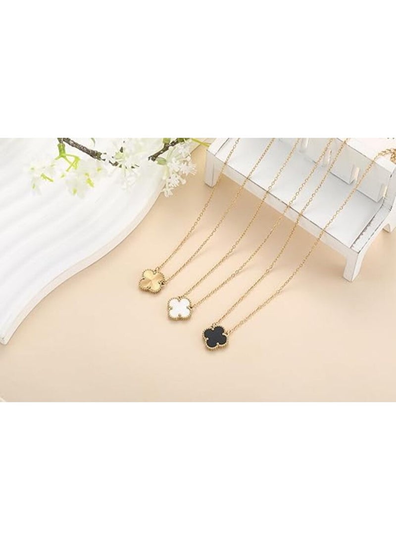 TEMPO (3Pcs) 18K Gold Color Plated Clover Pendant Necklace Set for Women Fashion Four Leaf Clover Necklace Lucky Simple Jewelry Gifts for Women - (Black - White - Gold) - Image 3